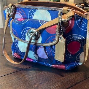 Coach Multicolor Shoulder Bag with Tan Straps